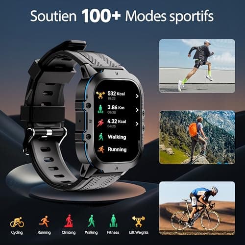 OUKITEL Men's Smart Watch, 1.96 Inch HD Smartwatch with Bluetooth Call, 100 + Sports Modes, Sports Watch for Monitoring Cardio, Pedometer, Sleep, Waterproof 5 ATM, Smart Watch for Android iOS Black - Image 6