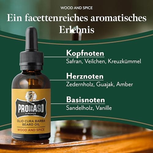 Proraso Lot de 2 huiles à barbe Wood & Spice, 2 x 30 ml, Soin visage homme qui lisse et protège, Huile pour barbe longue, Fabriqué en Italie - Image 5