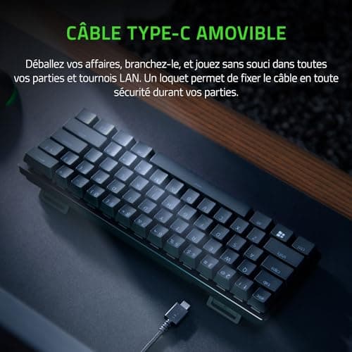 Razer Huntsman Mini (Switches Red) - 60% Compact Gamer Keyboard (Silent and Linear Opto-Mechanical Switches, PBT Keys, Detachable USB-C Cable) AZERTY Keyboard | Black - Image 6