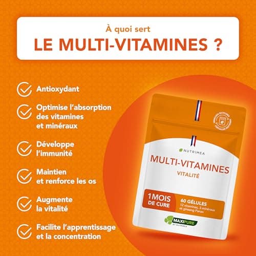 Multivitamins and Minerals - With Ginseng - Vitamins A, B1, B2, B3, B5, B6, B8, B9, B12, C, D3, E, Magnesium, Selenium and Zinc - Energy, Vitality, Immunity - Made in France - Nutrimea - Image 4