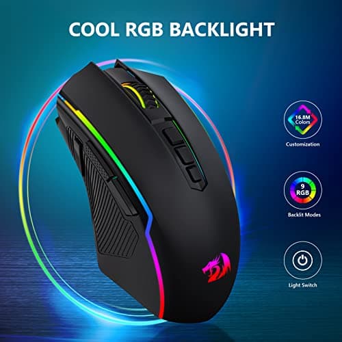Redragon Wireless Gamer Mouse, Rechargeable Wireless Mouse with 8000 DPI, Ergonomic, RGB, 9 Buttons Programmable with Fire Button, 70 Hours, Gaming Mouse for Windows and Mac – Black - Image 4