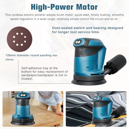 Cordless Random Orbital Sander Compatible with Makita 18V Battery, Cordless Electric Sander for Woodworking, Metalworking, Paint Stripping, Drill Removal - Image 7