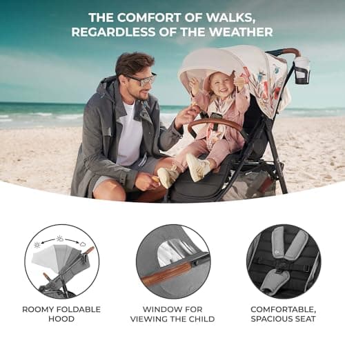Kinderkraft GRANDE PLUS Poussette Canne dès la Naissance jusqu’à 22 kg, Pliage d'une seule main, Position allongée, Capote extensible, 4 Roues amorties, Gris - Image 6