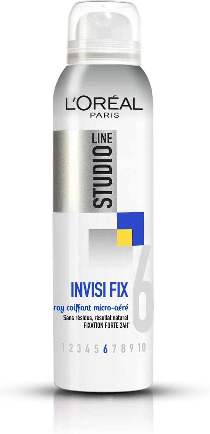L’ORÉAL PARIS - Spray Coiffant Micro-Aéré Fixation Forte - Résultat Souple et Naturel - Tenue 24H - Sans Résidus - Tous Types de Cheveux - Studio Line Invisi'FX - 150 ml