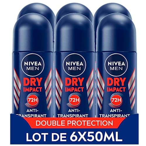 NIVEA MEN Déodorant anti-transpirant Dry Impact (lot de 6 x 50 ml), Déodorant bille pour homme sans alcool, Antitranspirant protection 72 H - Image 2