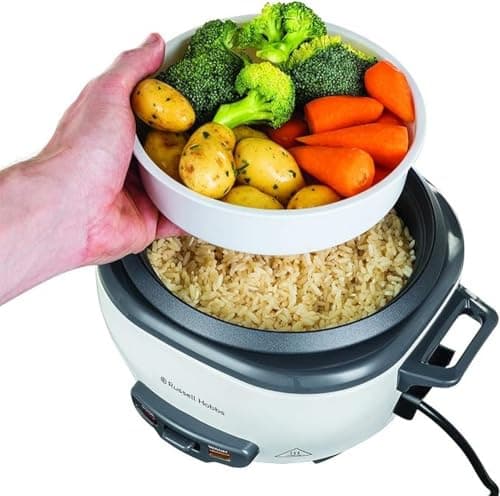 Russell Hobbs Rice Cooker [Medium] Slow Cooker (0.8L, 4 Servings, Also Ideal for Vegetables/Fish etc., Rice Spoon & Measuring Cup Incl., Warmer, Removable Washable Non-Stick Bowl) 27030-56 - Image 5