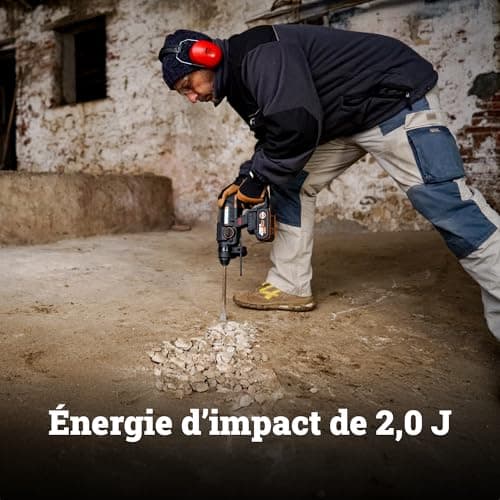 WORX Brushless 20V WX381 Cordless Drill, 2J, 3 in 1, Drilling, Percussion, Chisel in All Materials, Anti-Vibration, Comes with 1 x 4Ah Battery, Charger and Accessories - Image 4