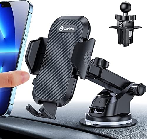andobil Car Phone Holder, [3 in 1] [More Stable], Universal Car Mobile Phone Holder with Clip and Suction Cup 360° Rotation One-Hand Operation for All Phones (iPhone 16), Auto, GPS - Image 2