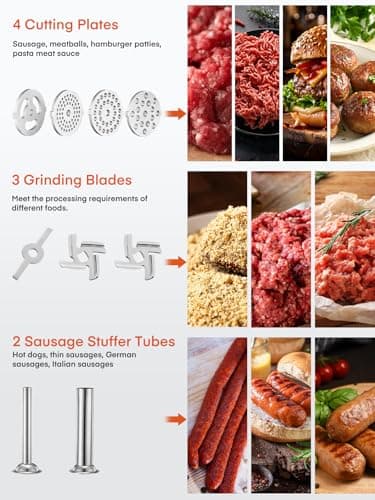 Meat Mincer for KitchenAid, 4 Grinding Plates, 2 Sausage Tips, Stainless Steel - Image 6