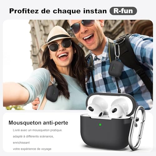 R-fun Compatible with AirPods 3rd Generation 2021 Charging Case Cover, Soft Silicone Protective Case Compatible with Apple Airpod 3 Gen with Cleaner Kit & Keychain, Black - Image 8