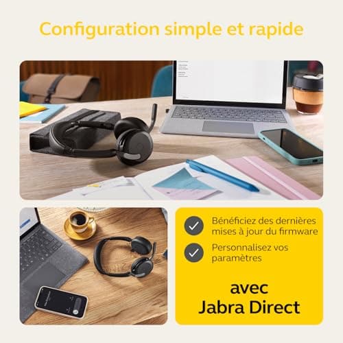 Jabra Evolve2 65 Flex, Casque Bluetooth sans Fil, avec Technologie à réduction de Bruit ClearVoice et ANC Hybride, Design Léger, Adaptateur USB-C, 20h Autonomie, Certifié MS Teams, Noir - Image 6