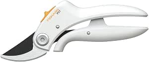 Fiskars Bypass P57 Bypass Bypass Pruning Shears for soft branches up to Ø 2 cm, Length: 18 cm, Weight: 140 g, White/Orange, FiberComp/Steel, Light, 1026916