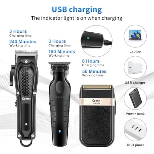 KEMEI Professional Hair Trimmer for Men, T-Blade Cordless Beard Trimmer Complete Set, Electric Hair Cutting Trimmer Complete Kit with 9 Guide Combs - Image 6
