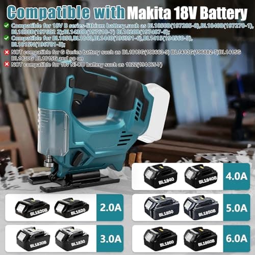 Scie Sauteuse Sans Fil compatible avec Makita 18V batteries, pour la Coupe du Bois, vitesse variable, coupe à onglet 0-45°, 6 lames incluses pour bois(sans batterie) - Image 7