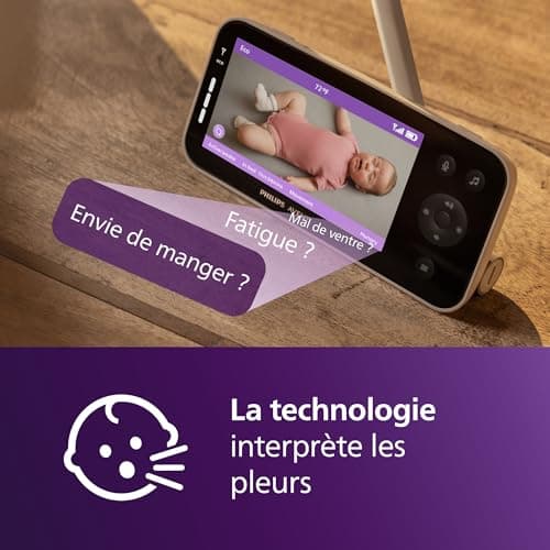 Philips Avent Babyphone vidéo connecté HD, moniteur Avent le plus avancé à ce jour, suivi IA du sommeil et de la respiration, application, affichage jour et nuit ultra-clair, SCD973/26 - Image 5