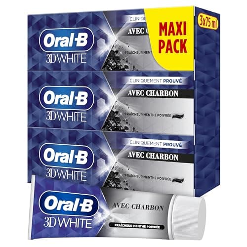 Oral-B Dentifrice Charbon 3D White Pour Effet Blancheur Dès Le Premier Brossage Des Dents, Pack De 3 x 75ml - Image 3