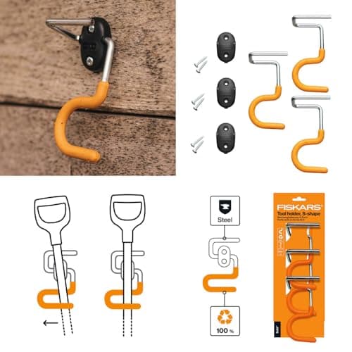 Fiskars 1057584 Heavy Duty S Shape Long Handle Garden Tools Wall Brackets Soft Coated Recycled Material Orange 3 Pieces - Image 3