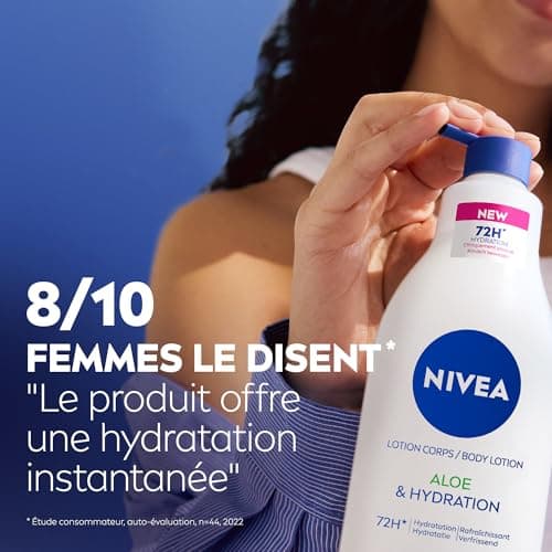 NIVEA Lait corps à l'Aloe Vera Hydratation 72h (1 x 400 ml) - Lait hydratant à l'Acide Hyaluronique pur - Crème hydratante corps rafraîchissante pour peaux normales à sèches - Image 6