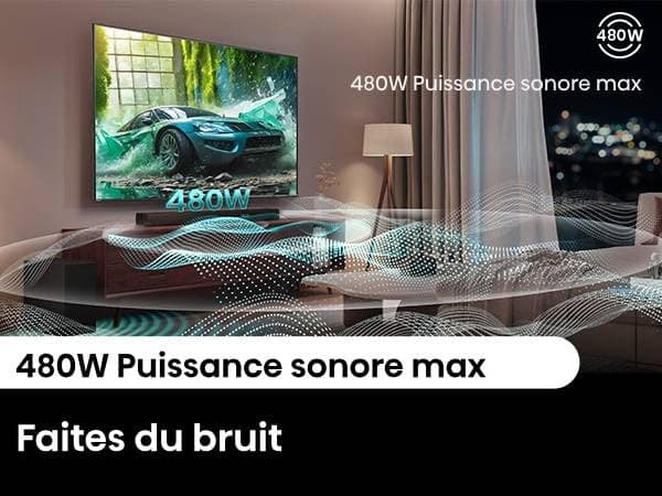 Hisense Barre de Son HS3100-3.1CH - Système Son Surround, 480W Puissance sonore, Caisson de Basse sans Fil 6.5”, Enceintes Satellites, Dolby Digital Plus et DTS Virtual:X, EzPlay et Bluetooth 5.3 - Image 7