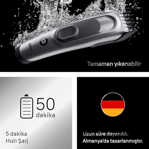 Braun Tondeuse à cheveux professionnelle série 7, pour homme, 5 outils de coiffage, 17 longueurs, lame tranchante à vie, autonomie de 50 minutes, sans fil, lavable, HC7590 – Gris - Image 8