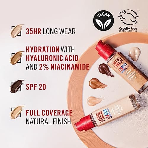 Rimmel London Lasting Finish Up to 35h, 302 Warm Olive, Foundation, Longwear, Moisturizing, Vegan Formula, Full Coverage, 30 ml - Image 5