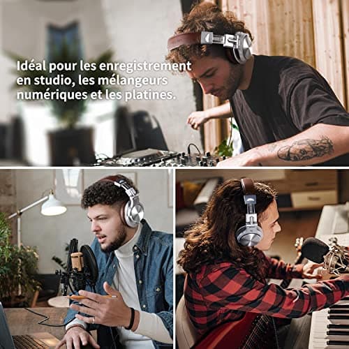 OneOdio Fusion A71 Wired Audio Headphones Studio Headphones DJ Headphones Monitoring Headphones Compatible with Smartphone PC Synthesizer Guitar Piano Tablet (Silver) - Image 7