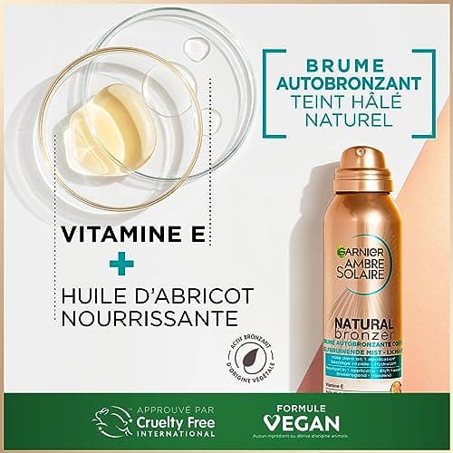 GARNIER Ambre Solaire - Natural Bronzer - Brume Autobronzante Hydratante & Apaisante - Hâle Doré & Lumineux Pendant 1 Semaine - À l'Huile D'Abricot - Vegan & Cruelty Free - Corps - 150 ml - Image 6
