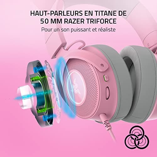 Razer Kraken Kitty Edition V2 Pro - Wired RGB Gaming Headset with Interchangeable Ears (Interchangeable Ears, Streaming Responsive Lighting, 50 mm Titanium Speakers) Pink Quartz - Image 6