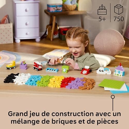 LEGO Classic Creative Build-and-Play Box - Colourful Bricks Set - Build a House, Dog, Fire Engine Toy, Piano Keyboard, Clouds & Rainbow - Arts and Crafts Kit for 5+ Year Old Boys & Girls - 11044 - Image 3