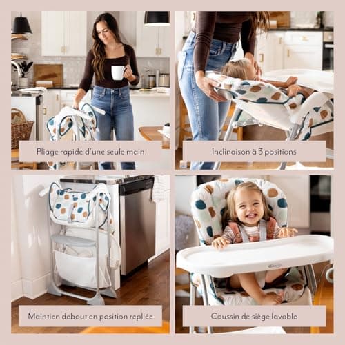 Graco SnackEase Quick Folding High Chair, 6 Months to Approximately 3 Years (Max. 15 kg), Lightweight, Washable, One-Handed Quick Folding, Multi-Colour, Organza - Image 4