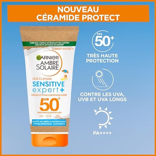 GARNIER Ambre Solaire Baby Sensitive Expert+ Baby Sun Milk SPF 50+ Protects Against UVA & UVB Long – Water Resistant – Ceramides – Vegan – From 6 Months – Light Skin – 50 ml - Image 4