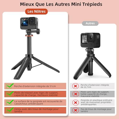 Perche à Selfie Télescopique 51cm avec Mini Trépied pour GoPro Hero 13/12/11/10/9/Max, DJI Osmo Action 5 Pro/4, Insta360 Ace Pro, AKASO EK7000/V50X et Autres caméra d'action - Image 6