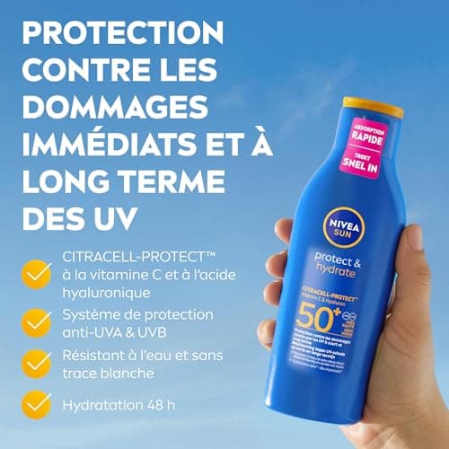 NIVEA SUN Lait Solaire Protect & Hydrate SPF 50+ 400 ml - Crème Solaire résistante à l'eau - Protège et Hydrate - Format XXL - Haute Protection Visage et Corps - Image 3