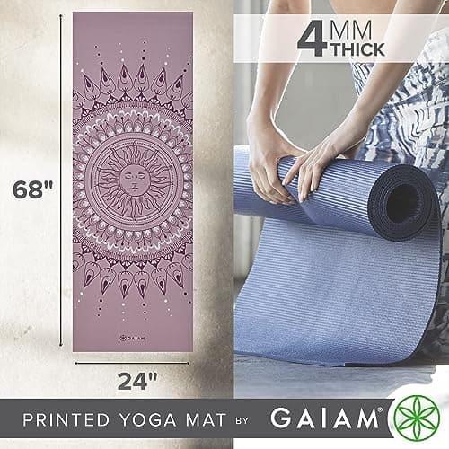 Gaiam Tapis de yoga antidérapant à imprimé classique pour tous les types de yoga, pilates et entraînements au sol, Here & Now Rose poudré, 4 mm - Image 3