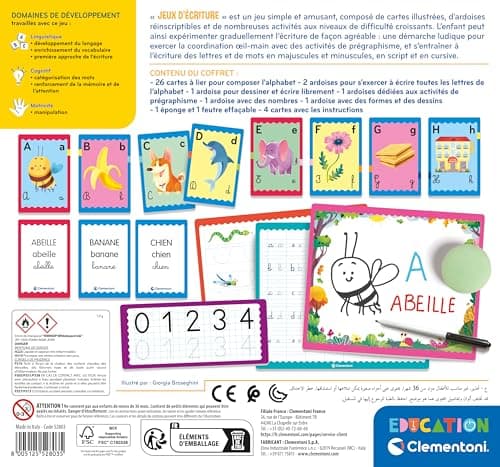 Clementoni | Writing Games for Kids Ages 4-6 | Educational Game with 26 Alphabet Cards and 6 Rewritable Slate | Upper and Lower Case Letters Learning | Pregraphic Activities - Image 4