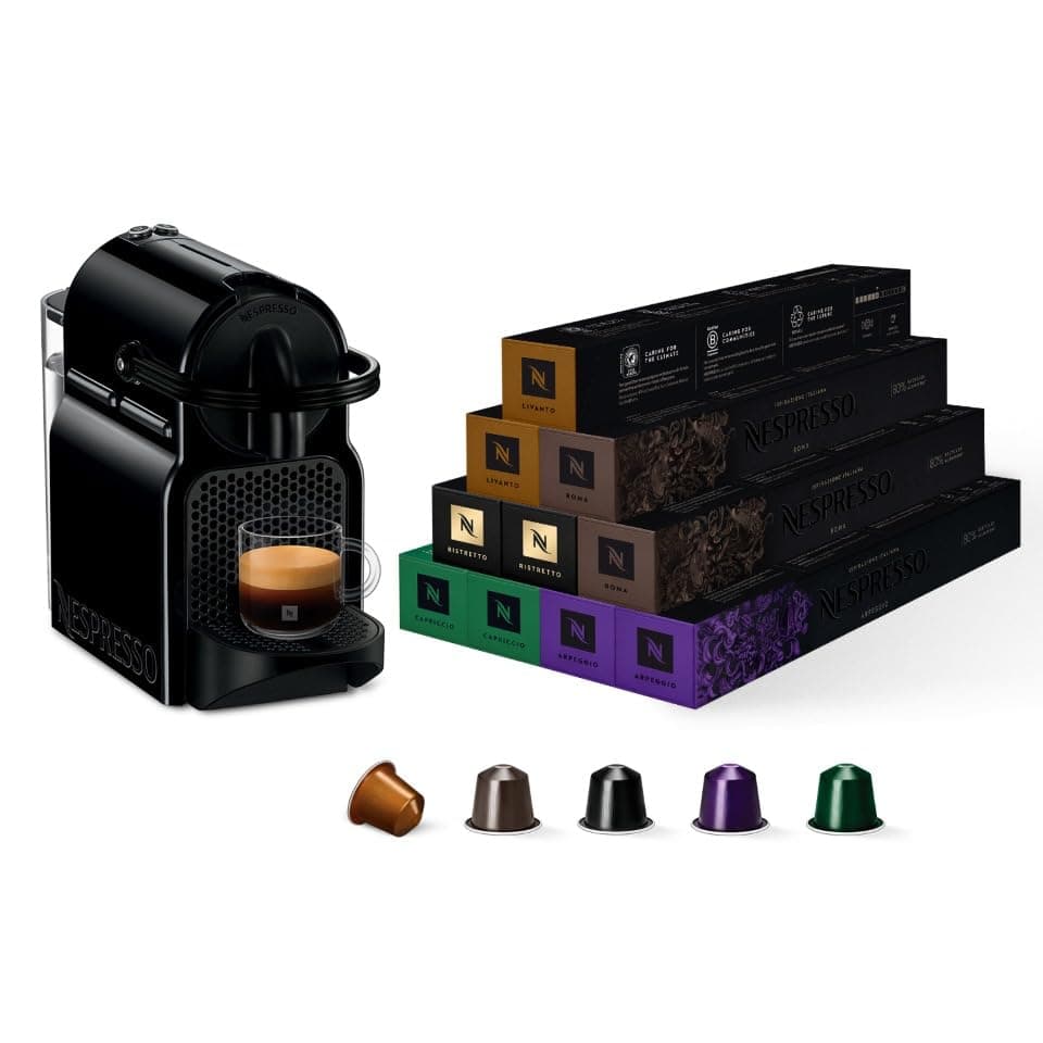 Nespresso Inissia Black Delonghi Original Coffee Machine - Bundle Top Selection Ispirazione 100 Capsules - Image 1