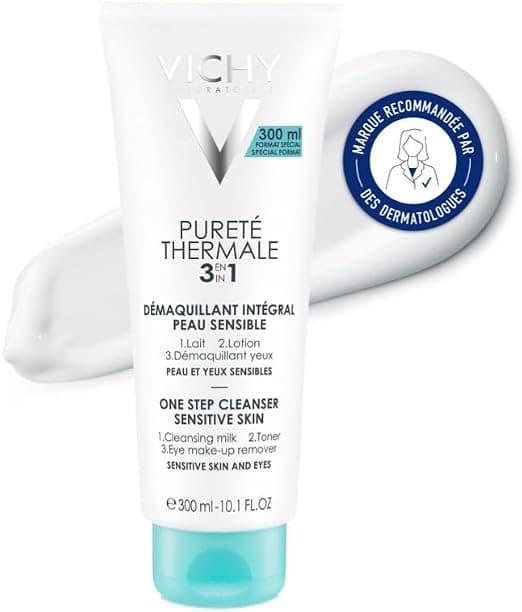 Vichy Vichy, Thermal Purity, Integral Makeup Remover, Use 3-in-1 Lotion and Makeup Remover, Cleanses and Purifies, Suitable for Sensitive Skin and Eyes, Glycerin, 300 ml