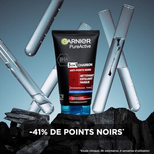 Garnier Pure Active - Nettoyant 3 En 1 - Nettoyant, Exfoliant, Masque - Réduit Les Points Noirs & Prévient Leur Apparition - BHA & Charbon - Vegan & Cruelty Free - Peau Mixtes à Grasses - 150 ml - Image 5