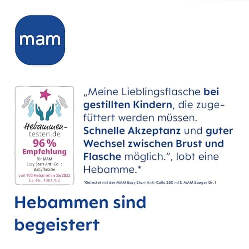 MAM Easy Start Anti-Colic Baby Bottles, Newborn Bottles, 94% Acceptance, 80% Less Colic, Size 1 Teat, 260 ml, Solid Colour, 2 Pack - Image 8