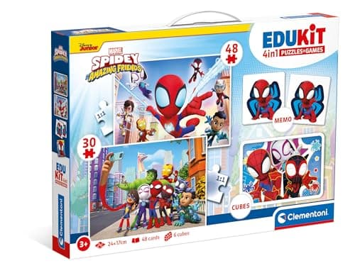 Clementoni Educational Toy 4 in 1 Spidey and His Amazing Friends (Children Puzzle 30 Pieces and 48 Pieces, 6 Cubes, 1 Memo), for Children 3-5 Years, Made in Italy, 18295 - Image 2