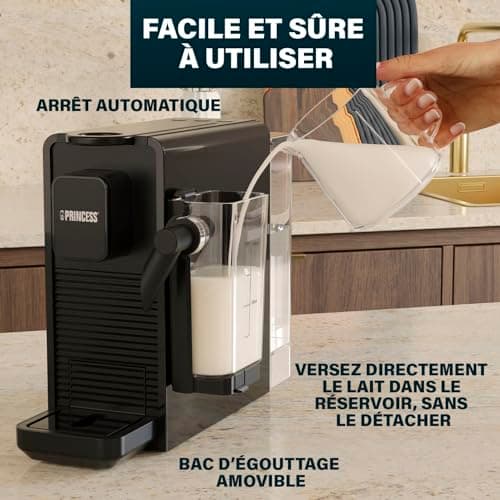 Princess Capsule and Latte Pro Capsule Coffee Machine, Nespresso Compatible, Automatic Milk, 20 Bars, 1400W, BPA Free, Washable Parts, Automatic Shutdown, 01.249455.01.001 - Image 6