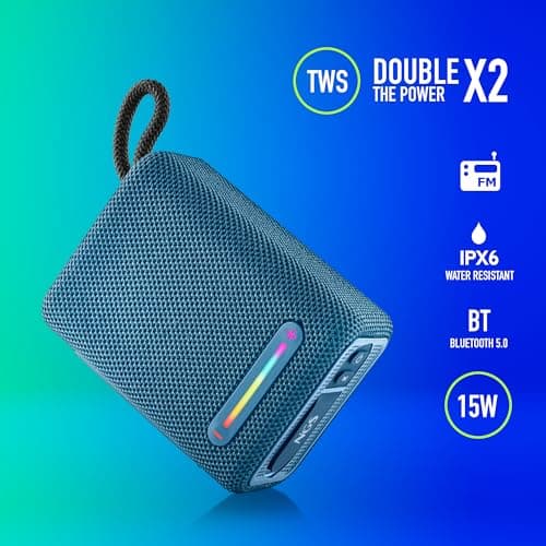 NGS Roller Furia 1 Blue – Portable Speaker Compatible with Bluetooth Technology, RGB Lights, IPX6 Waterproof, 15 W, True Wireless, USB, 9 Hours of Battery Life, Blue - Image 5
