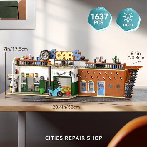 2 in 1 Building Set, Compatible with Lego City House with LED Lighting, Modular Building Kit for Street View Car Repair Shop, Girls and Boys Toy +8 Years (1637 pcs) - Image 5