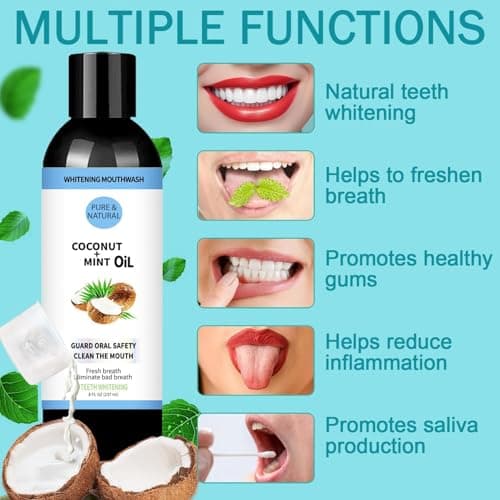 Natural Whitening Oil Mouthwash Contains Coconut and Peppermint Oil, Freshens Breath Eliminates Bad Breath Whitens Teeth and Healthier Gums - Image 5