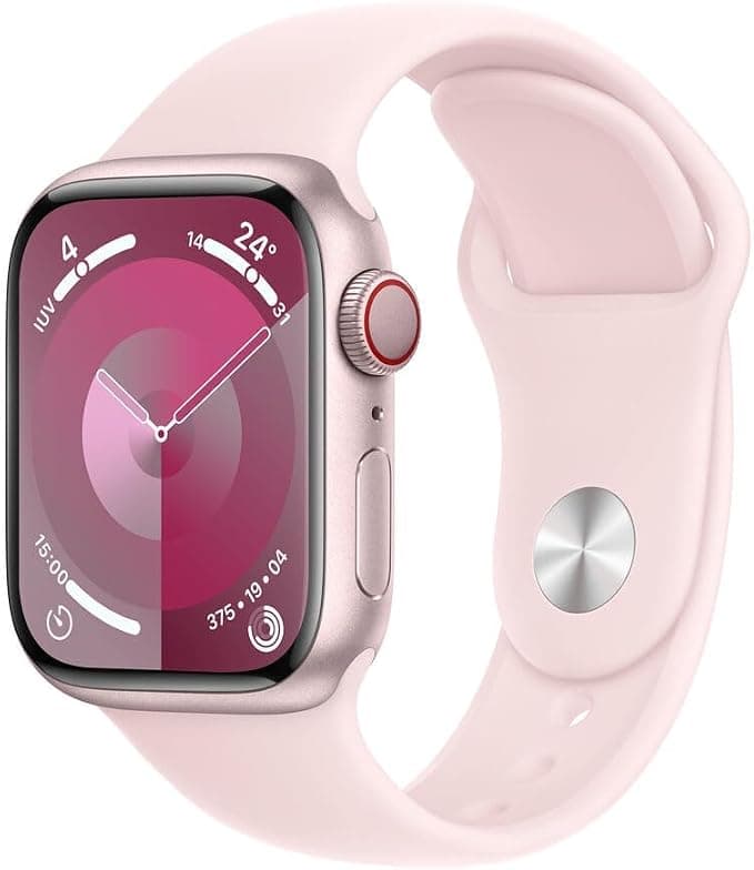 Apple Watch Series 9 [GPS + Cellular, 41mm] Pink Alluminum Case with Pink Sport Strap, M/L (Refurbished) - Image 1