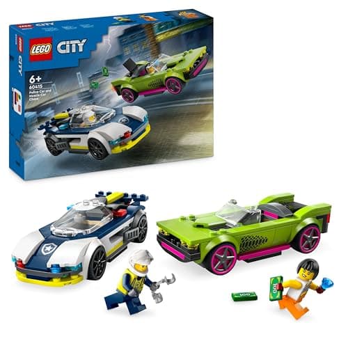 LEGO City La Course-Poursuite entre la Voiture de Police et la Super Voiture, Jouet Imaginatif et de Rôles, Minifigurines d'Agent et Voleuse, Cadeau pour Garçons et Filles Dès 6 Ans 60415 - Image 2
