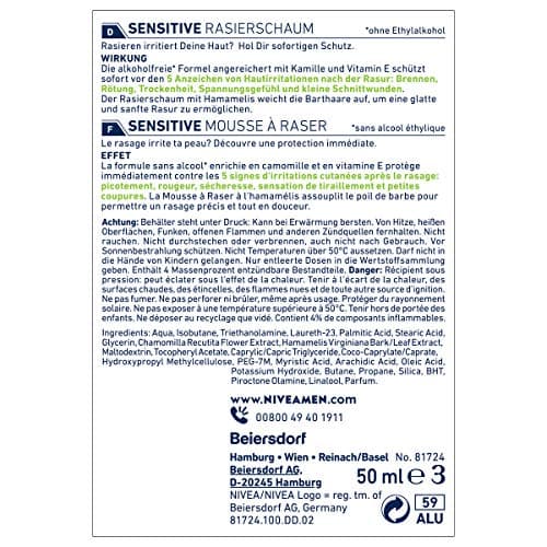 Nivea Men Sensitive Shaving Foam 50 ml Handy Size for Men - Pack of 1, Foam - Image 4