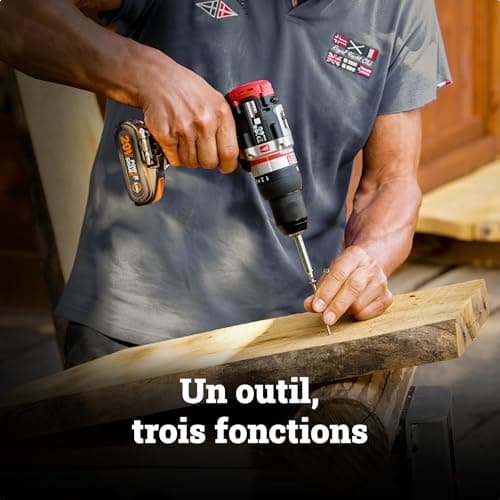 WORX NITRO - Perceuse à Percussion sans Fil - Batterie 20 V/2Ah et Moteur Brushless - SlammerDrill - Technologie ActiveHammer - Livrée avec 2 Batteries et Accessoires - 60 Nm - ⌀ 13 mm - WORX WX354 - Image 7