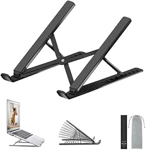 Laptop Stand, Adjustable Aluminum Ventilated Laptop Stand, Ergonomic Cooler Compatible with MacBook Air, HP, Dell, 10-17.3 Inches (Black2)