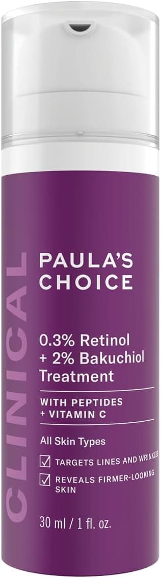 Paula's Choice CLINICAL 0,3% Retinol & 2% Bakuchiol Traitement - Visage Sérum - Anti Âge - Réduire Rides & les Taches Brunes - avec Peptides & Vitamine C - Tous Types de Peaux - 30 ml